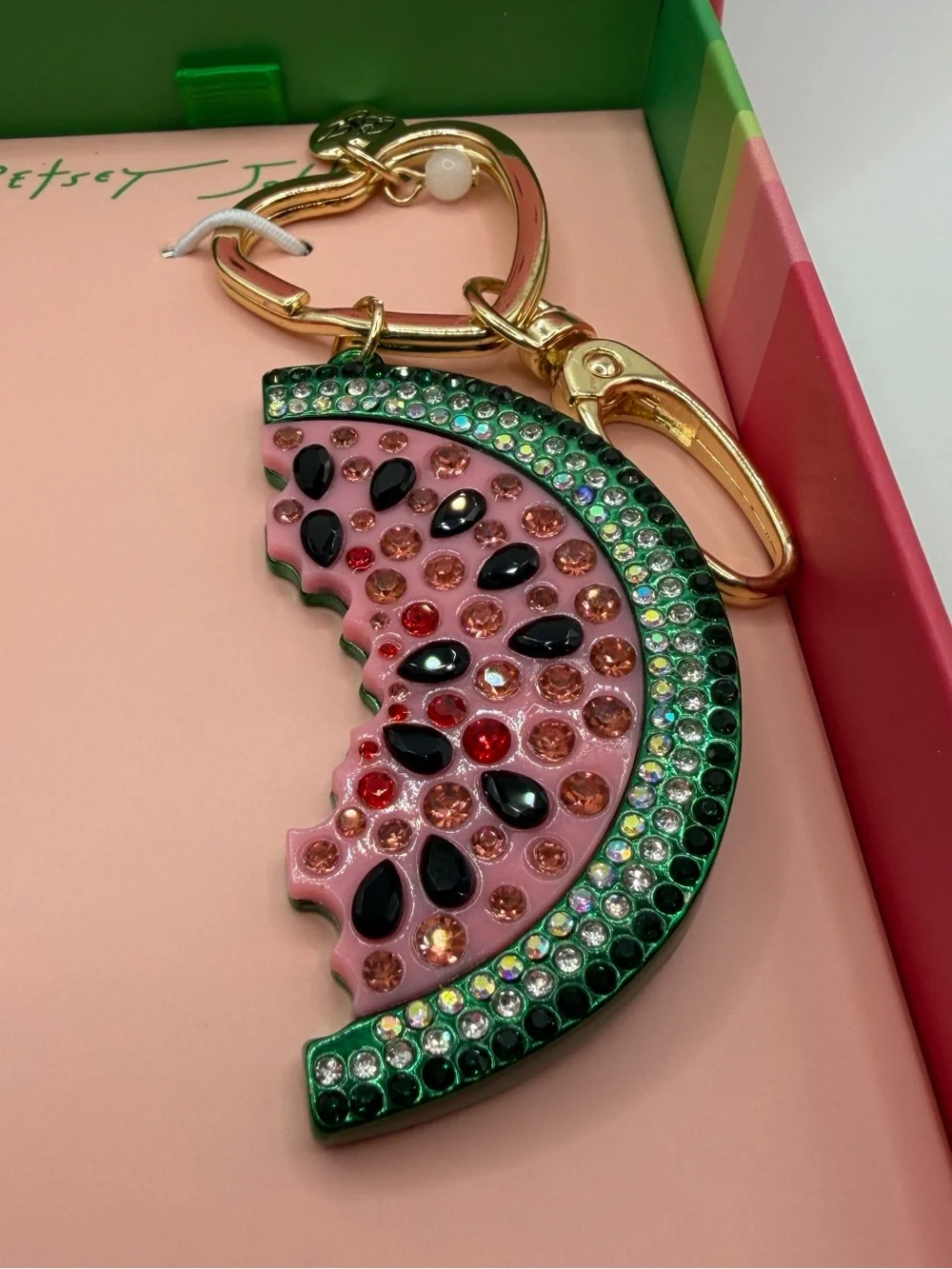 Betsey Johnson Crystal Watermelon Keychain Bag Charm NIB Summer Fruit